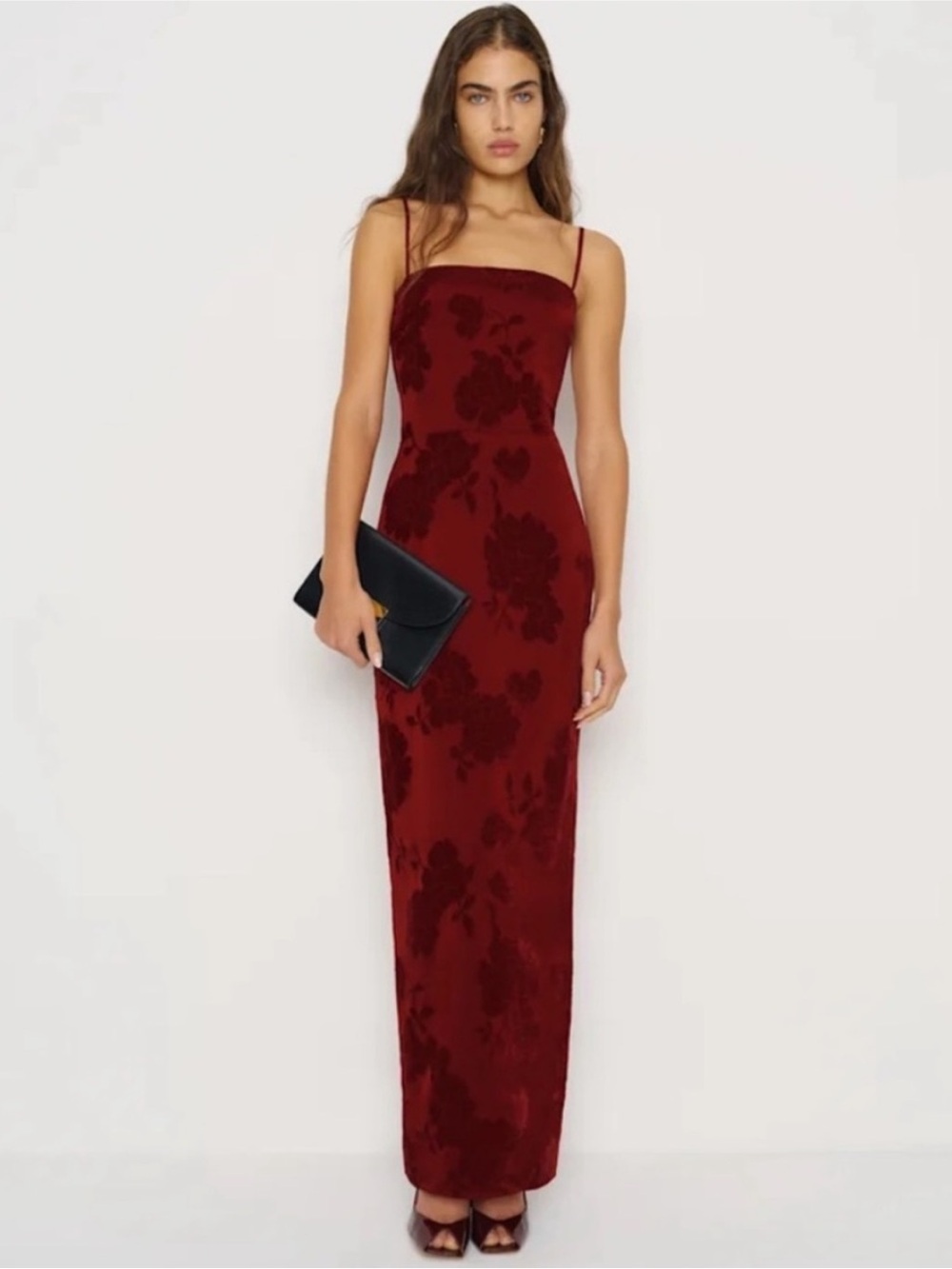 Reformation Frankie Scarlet Slip Maxi Dress Floral Velvet Burnout New Size 10 - Picture 15 of 15